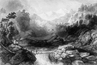 „Crossing by a Sangha, near Jumnootree”, 1838. alkotó: George Francis White