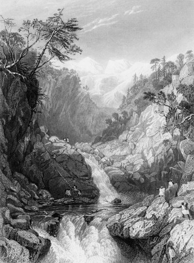 „Kilátás a Jumna forrása közelében”, 1838. alkotó: George Francis White