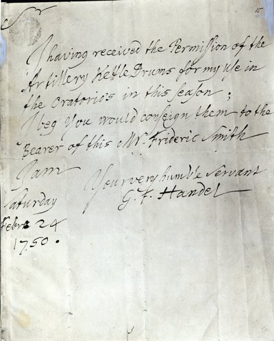 George Frederick Handel 1750. február 24-i levele alkotó: George Frederick Handel