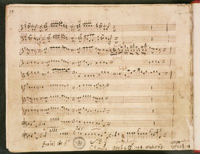 Az utolsó folio eredeti partitúrája a Susanna operából alkotó: George Frederick Handel