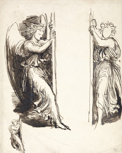 Tanulmányok angyaloknak a Halál udvarában (toll és barna tinta grafiton) alkotó: George Frederick Watts