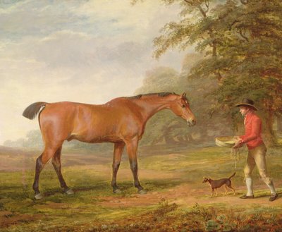 Egy öböl ló, akit egy istállólegény közelített meg élelemmel és kötőfékkel, 1789 alkotó: George Garrard