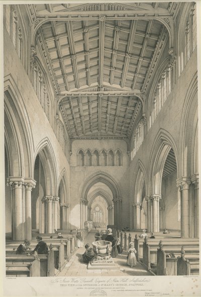 Stafford – A Szent Mária-templom belseje: színezett litográfia, nd [c 1841] alkotó: George Gilbert Scott