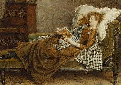 Egy fiatal hölgy a belső térben olvas, alkotó: George Goodwin Kilburne