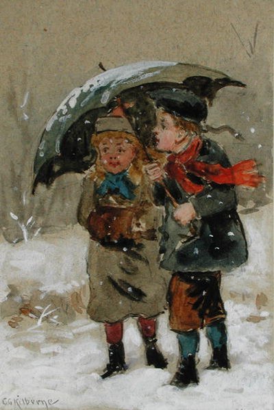 Gyerekek játszanak a hóban (papíron fehérrel megnövelt wc) (a párért lásd: 224241) alkotó: George Goodwin Kilburne