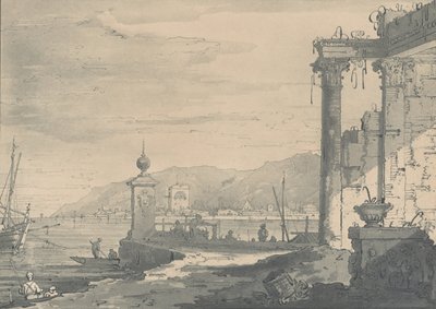 Tengerparti jelenet jobb oldalon egy klasszikus romokkal, 1811. alkotó: George Hawkins