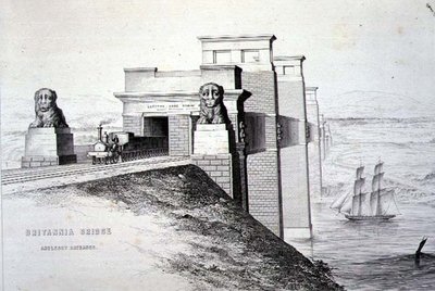 Britannia Bridge, Anglesey Entrance, a művész által metszett, kocsma. 1849 (litho) (a színt lásd: 122445) alkotó: George Hawkins