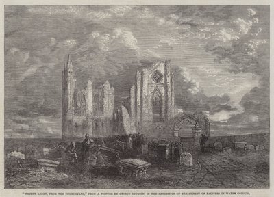 Whitby apátság, a templomkertből, a Society of Painters in Water Colours kiállításán alkotó: George Haydock Dodgson