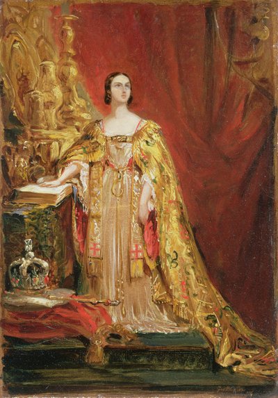Viktória királynő (1819-1901) letette a koronázási esküt, 1838. június 28. alkotó: George Hayter