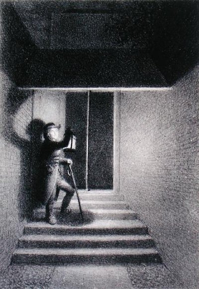 "The Glow Worm" egy őrt ábrázol a Lansdown Passage-ben, Westminster, 1820 körül (litho) alkotó: George Hayter