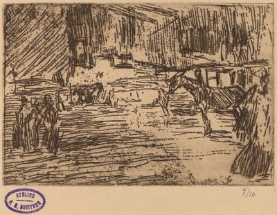 Jelenet a patakban álló lovakkal alkotó: George Hendrik Breitner