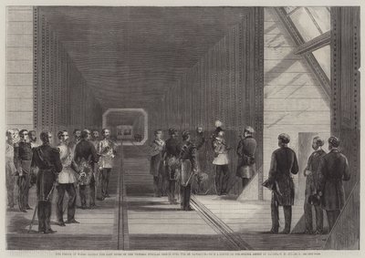 A walesi herceg lezárja a Victoria Tubular Bridge utolsó szegecsét a Szent Lőrinc felett alkotó: George Henry Andrews