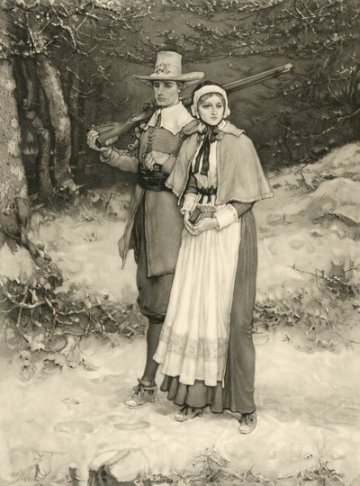 Puritán házaspár a vasárnapi istentiszteletre menet, Thomas Gold Appleton metszete, 1885 alkotó: George Henry Boughton