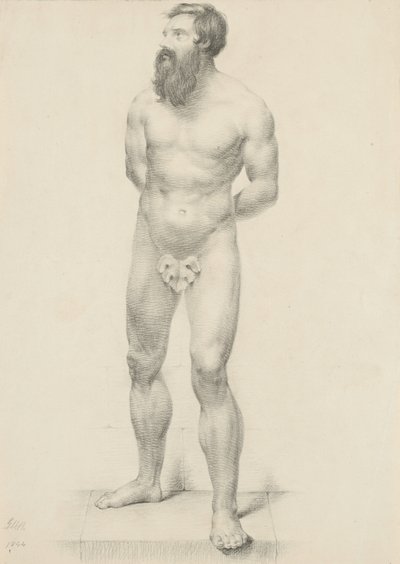 Cím nélkül – Álló férfi akt fügelevéllel, 1844 (grafit szőtt papíron) alkotó: George Henry Hall