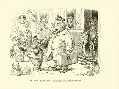 Mr Rhino szenzációs belépőt tett Acclimatationville-ben (litho) alkotó: George Henry Thompson