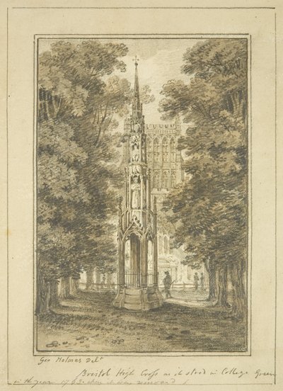Bristol High Cross, ahogyan College Greenben állt 1763-ban (ceruza és akvarell papíron) alkotó: George Holmes
