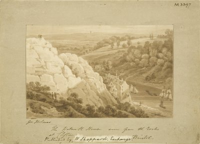 Hotwell House a Clifton Rocksból, c1815 (ceruza és akvarell papíron) alkotó: George Holmes