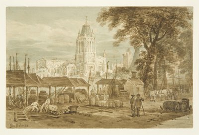 St Mary Redcliffe templom a walesi hátról (ceruza és akvarell papíron) alkotó: George Holmes