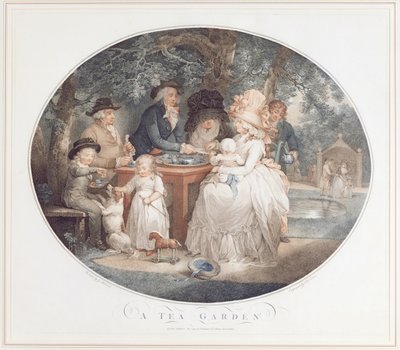 A Tea Garden, színes foltmetszet Morland után, Francois David Saron (született 1764) alkotó: George Morland