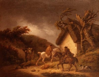 Viharos erdős táj, utazókkal alkotó: George Morland