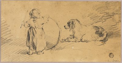 Gyermek játszik labdával és kutyával alkotó: George Morland