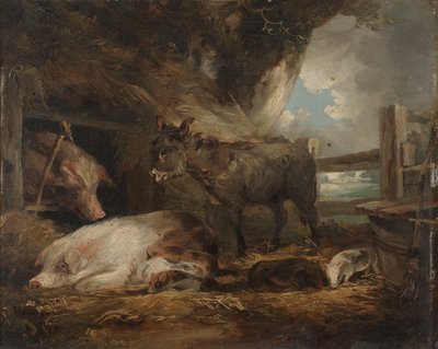 Látogatás a Pig Sty-ban (olaj a fedélzeten) alkotó: George Morland
