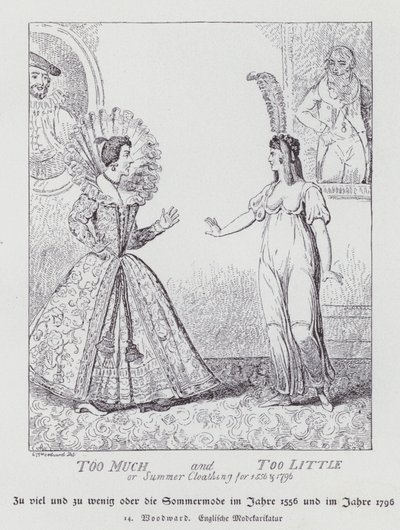 Túl sok és túl kevés, nyári ruhák 1556-ra és 1796-ra (litho) alkotó: George Moutard (after) Woodward