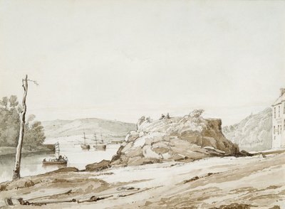 Briton Ferry (szepia mosás és ceruza, papír) alkotó: George Orleans Delamotte