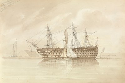 HMS "Trafalgar" Sheernessnél, a "Shannon"-ról, 1850. december 28. alkotó: George Pechell Mends