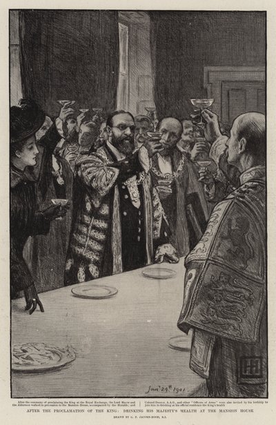 Királykiáltvány után a Kúriaházban Őfelsége Egészségét iszik alkotó: George Percy Jacomb Hood