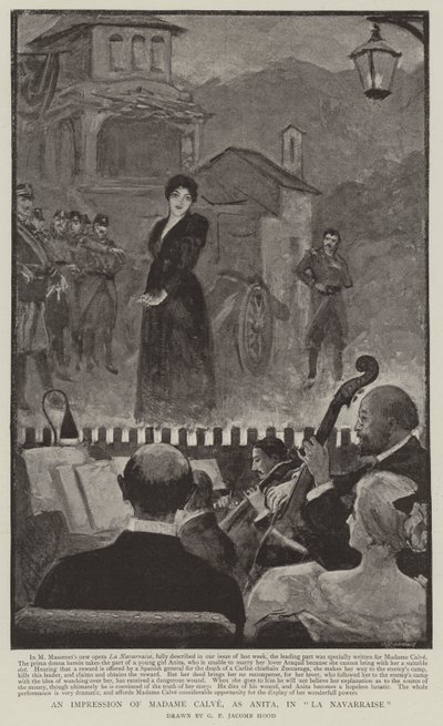 Madame Calve, mint Anita benyomása a La Navarraise című filmben alkotó: George Percy Jacomb-Hood