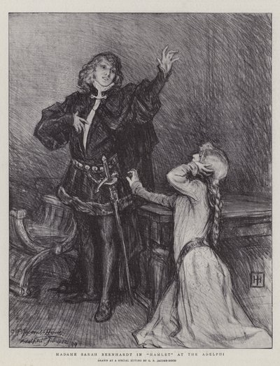 Madame Sarah Bernhardt a Hamletben az Adelphiben alkotó: George Percy Jacomb Hood