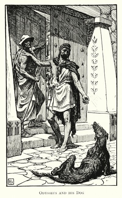 Odüsszeia: Odüsszeusz és kutyája (metszet) alkotó: George Percy Jacomb-Hood