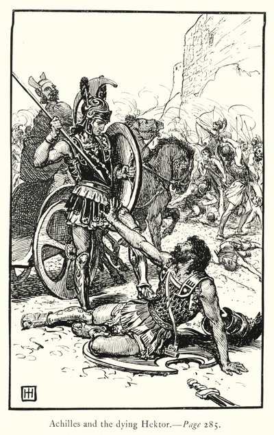 Az Iliász: Akhilleusz és a haldokló Hektor (metszet) alkotó: George Percy Jacomb-Hood