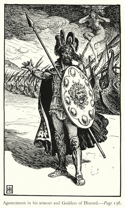 Az Iliász: Agamemnon páncéljában és a viszály istennője (metszet) alkotó: George Percy Jacomb-Hood