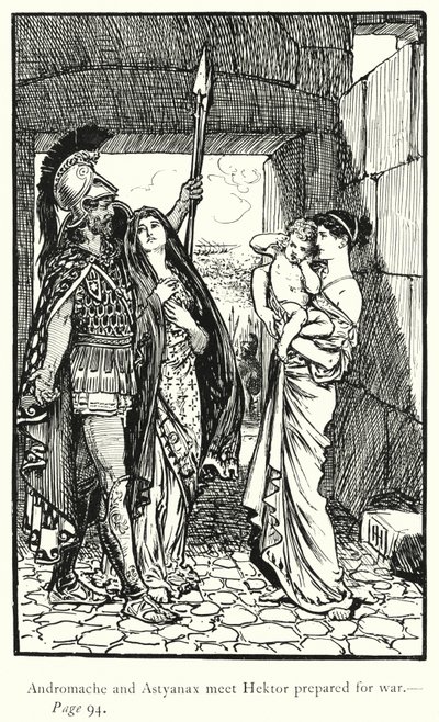 Az Iliász: Andromache és Astyanax találkozik a háborúra készült Hektorral (metszet) alkotó: George Percy Jacomb-Hood