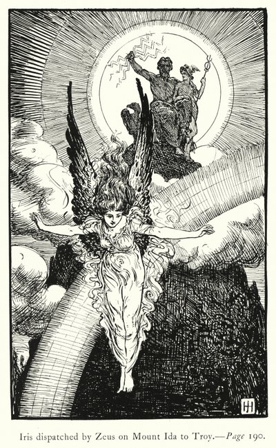 Az Iliász: Zeusz írisz az Ida-hegyen Trójába (metszet) alkotó: George Percy Jacomb-Hood