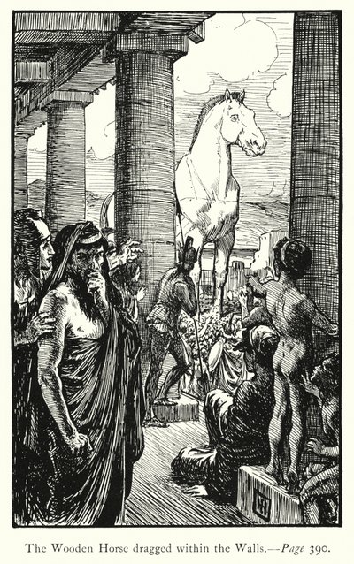 Az Iliász: A falakon belül hurcolt faló (metszet) alkotó: George Percy Jacomb-Hood