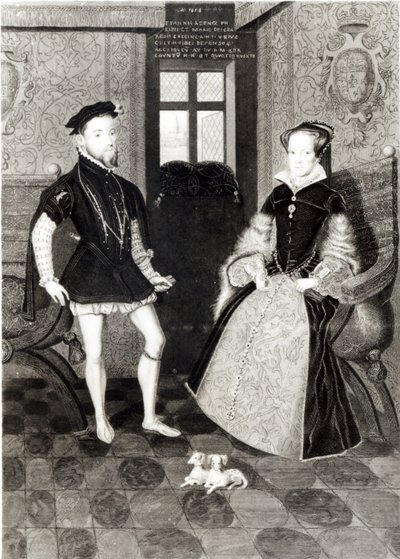 II. Fülöp spanyol király (1527-98) és I. Mária királyné (1516-58) portréja, metszette Joseph Brown, 1812. alkotó: George Perfect Harding