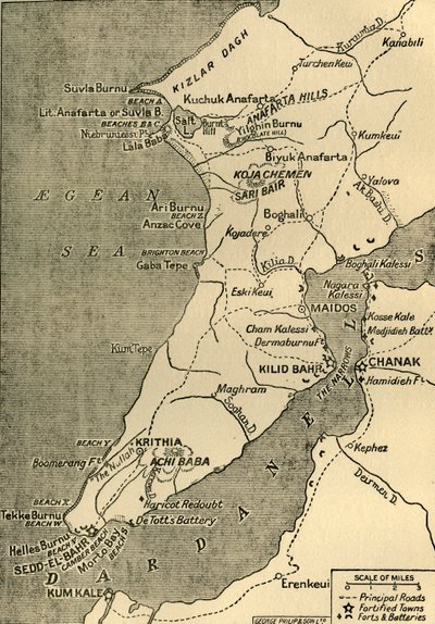 A Gallipoli-félsziget térképe, 1919. alkotó: George Philip and Son Ltd