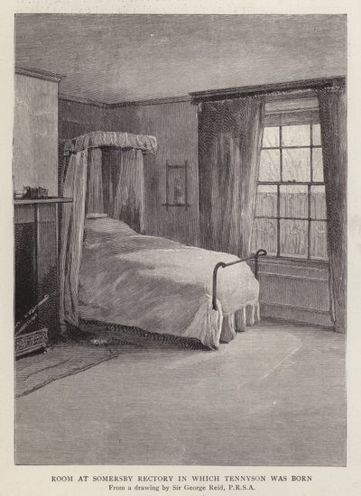 A lincolnshire-i Somersby Rectory szobája, amelyben Alfred, Lord Tennyson angol költő 1809-ben született (litho) alkotó: George Reid