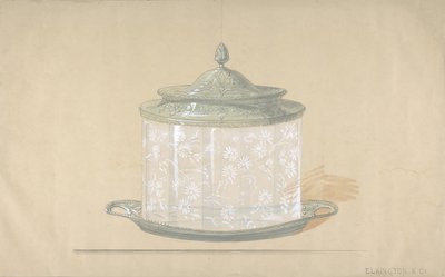 Üvegdoboz tervezése ezüst alappal és fedővel, 1820-65. alkotó: George Richards Elkington