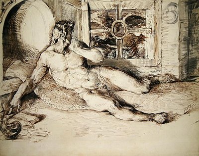 Egy bagolytól megriadt fekvő fiatal alkotó: George Richmond