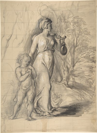 Hágár és Izmael a pusztában (előlap); a művész feleségének két portrétanulmánya, valamint egy láb- és törzs tanulmány (hátlap) alkotó: George Richmond