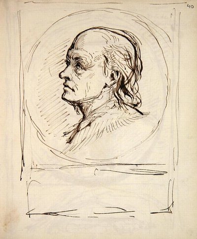 William Blake portréja, egy jegyzetfüzetből, amelyet a művész vázlatokhoz és jegyzetekhez használt (tintával papíron) alkotó: George Richmond