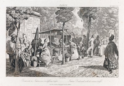 Boulevard Des Italiens, 1821 körül (rézkarc) alkotó: George Robert Lewis