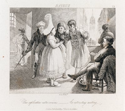 Érdekes találkozás - Bayeux, 1821 körül (rézkarc) alkotó: George Robert Lewis