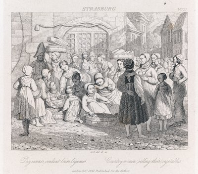 Parasztárusítás, Strasburg, 1821 körül (rézkarc) alkotó: George Robert Lewis