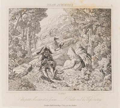 Peddler és felesége Jumieges közelében, 1821 körül (rézkarc) alkotó: George Robert Lewis