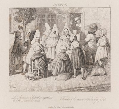 Nők halat vásárolnak, Dieppe, 1821 körül (rézkarc) alkotó: George Robert Lewis